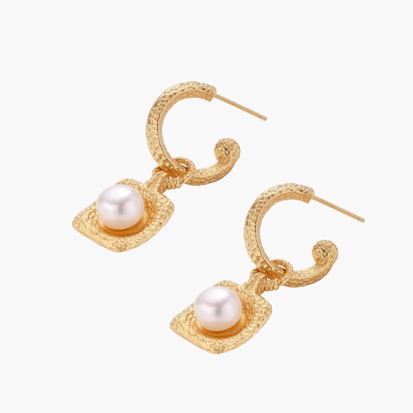 Golden Pearl Drop Hoops