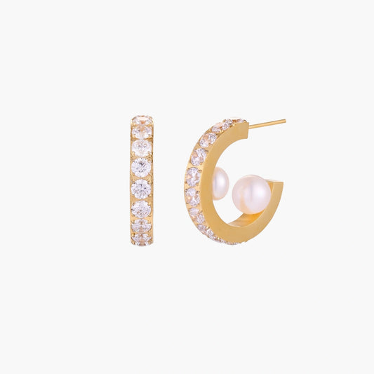 Crystal Pearl Hoops